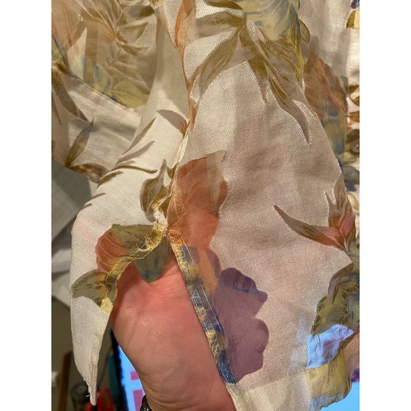 Elementz Sheer Floral Blouse 3/4 Sleeve Button Down Shirt Top Cream Size M - Picture 11 of 12